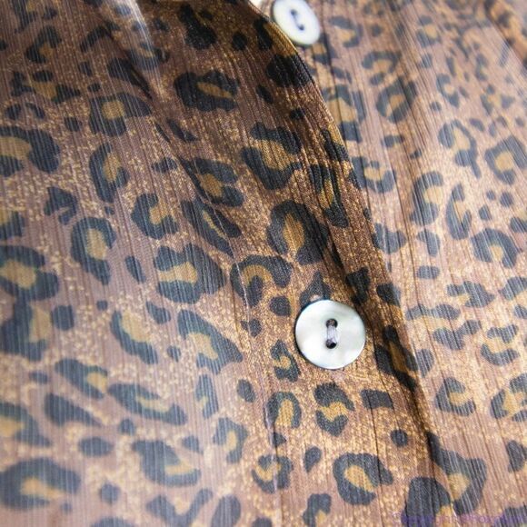 Silk Icon Collection 100% silk leopard animal print button down shirt,‎ size L - Picture 4 of 16
